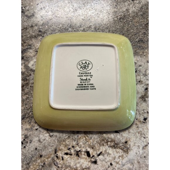 Clay Art Cayenne Square Plate 8” Hand Painted Peppers StoneLite Southwestern - Picture 3 of 5